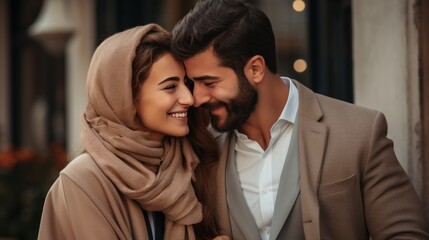 A Picture of the young wealthy middle eastern couple hugging love story
