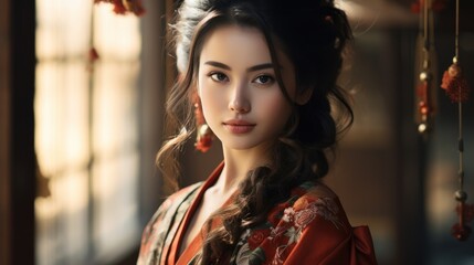 A Beautiful young Japanese woman in a traditional costume
