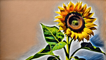 Color Pencil Art of Beautiful Sunflower.(Generative AI)