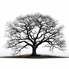 Black dead tree branch for halloween decoration silhouette on white background