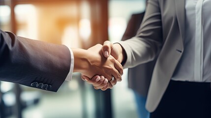 Female business manager shaking hands with customers in the office