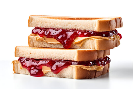 peanut butter and jelly sandwich isolated on white
