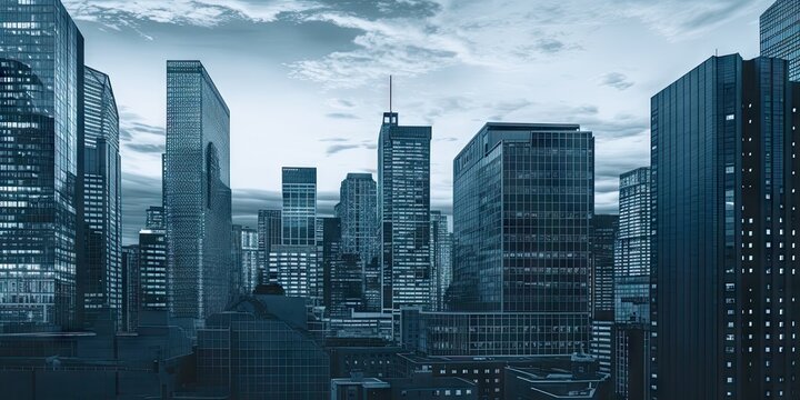 Urban ascent. Modern business hub. Glass towers and corporate power. City skyline. Architectural marvels. Building dreams. Rise of modern finance