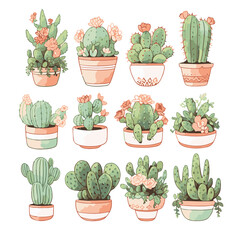 Cute cactus cartoon with white background.