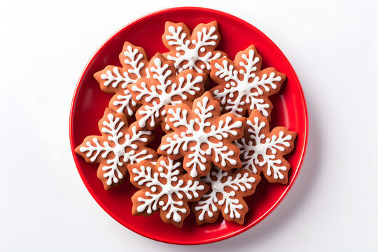 Plate Of Christmas Star Cookies Isolated On White