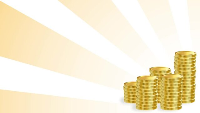 Gold coin money stack with comic pop art retro radial rays background perfect for wealth, financial, business, savings and banking presentation concept.