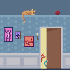 pixel art cat house family