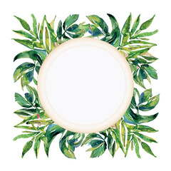 Ensemble de cercles, branches de feuilles, fleurs. Design de feuillage √©l√©gant pour mariage, carte, invitation, salutation.