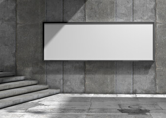 White plain empty blank outdoor horizontal billboard banner on concrete wall 