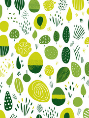 Green lines dots shapes floral seamless pattern background. Good for fashion fabrics, children’s clothing, T-shirts, postcards, email header, wallpaper, banner, posters, events, covers, and more.