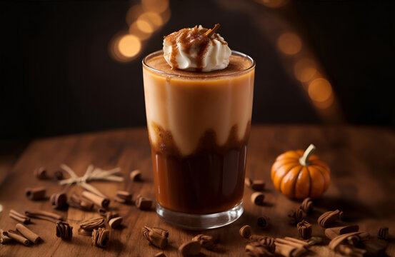 cinnamon dolce latte drink autumn fall vibe dark bokeh background