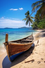 Fototapeta na wymiar Generative AI image of a wooden boat on a beautiful sunny beach