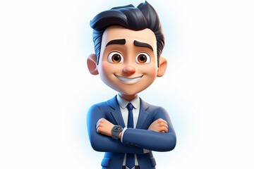 Cartoon character young man isolated on blue background. Sales manager