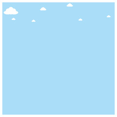 Blue sky background with clouds. Vector illustration in flat cartoon style. The background is a bright blue sky with clouds floating above it