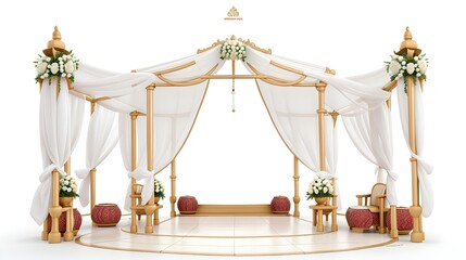 3d wedding or ceremony decoration isolated with white decoration,wedding mandap decoration 
