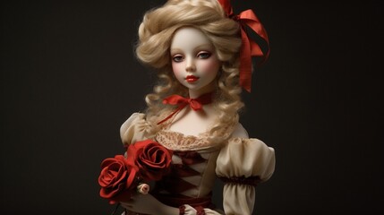 beautiful little plastic doll in beautiful dress with red rose  generated by AI tool 