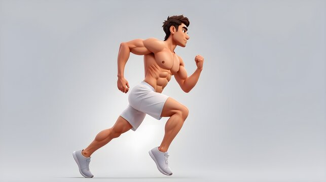 muscular Young athlete man running isolated on white background
