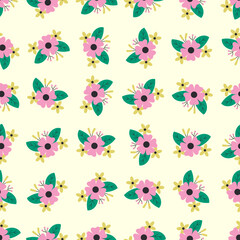 Flower bouquet seamless pattern. Suitable for backgrounds, wallpapers, fabrics, textiles, wrapping papers, printed materials, and many more.