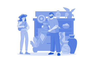 Souvenir shop owner selling unique gifts for tourists.