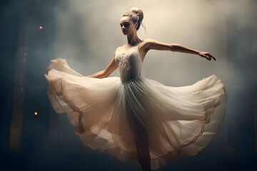 A powerful, close-up of a graceful ballet dancer mid-performance, conveying grace and agility.