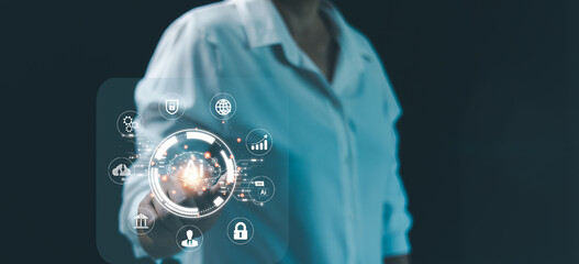 Ai assistant, business show virtual graphic digital Internet connect Chatbot Chat with AI,...