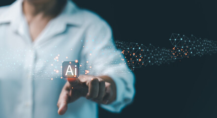 Ai assistant, business show virtual graphic digital Internet connect Chatbot Chat with AI, Artificial Intelligence. Using command prompt for generates something, Futuristic technology transformation.