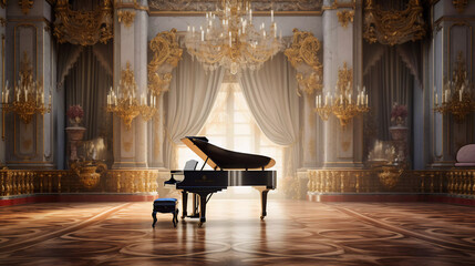 piano in a palace room
