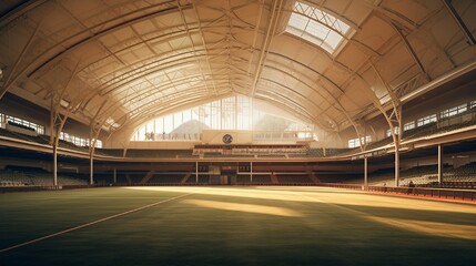 a view of a cricket stadium indoors.
