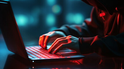 Hand typing on a keyboard laptop computer to input username and password for or technology security system and prevent hacker concept. Generative Ai
