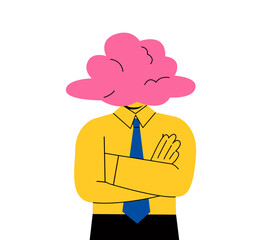 Business man with empty head and cloud instead.  Daydreaming, absent and impractical concept. Flat vector illustration isolated on white background