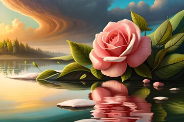 pink rose in water