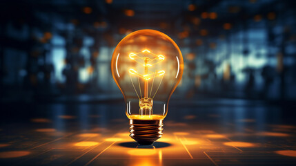 Lightbulb glowing in dark area. light bulb on a black background. Generative Ai
