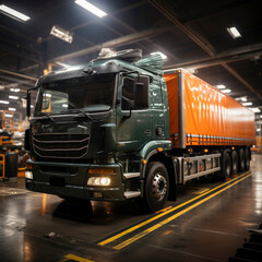 Trucks are loaded and unloaded at the warehouse.  transportation concept. logistic and service style. square