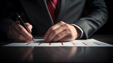 Businessman signing a document. Generative Ai