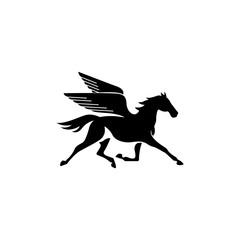 Obraz na płótnie Canvas Creative Silhouette of a mythical creature of pegasus on a white background. Horse logo design with wings on hind legs. vector template
