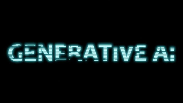 Animation of Generative AI text on black background. 3D rendering footage.
