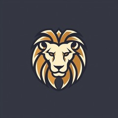 lion head illustration, minimalist, logo design, dark background, AI-generative