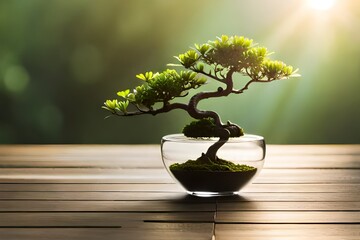 beautiful mini bonsai water jasmine growing in the ..
