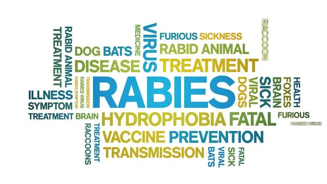 Rabies animated tag word cloud;text design animation kinetic typography seamless loop.