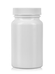 White plastic medicine bottle. Isolated on a white background.