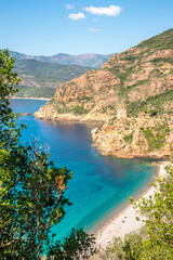 View at the Beach of Marine de Porto in West coast of Corsica, France