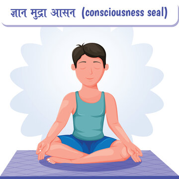 Boy doing Aasana on Mat- Gyan Mudra Aasan, Consciousness Seal