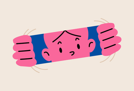 Woman is looking through an elastic opening. Colorful vector illustration