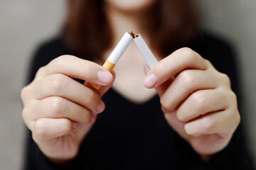 woman refusing cigarettes concept for quitting smoking and healthy lifestyle.or No smoking campaign...