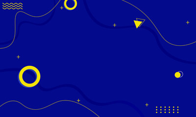 Modern blue wavy background with yellow geometric shapes. Creative design for event banner, brochure, cover, flyer, landing page