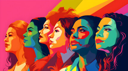 Illustration of female empowerment , Female power , diversity, strong girl concept , international woman day.  - obrazy, fototapety, plakaty