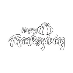 One continuous line drawing of Happy Thanksgiving Day. Thanksgiving day in simple linear style illustration. Happy Thanksgiving day design concept. Suitable for greeting card, poster and banner.