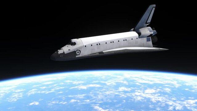 Space shuttle in orbit above planet earth