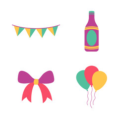 New Year Party Celebration Icon. Colorful Design. Isolated Vector Set.