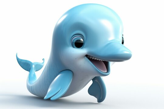 adorable 3D infant dolphin cartoon. Generative AI